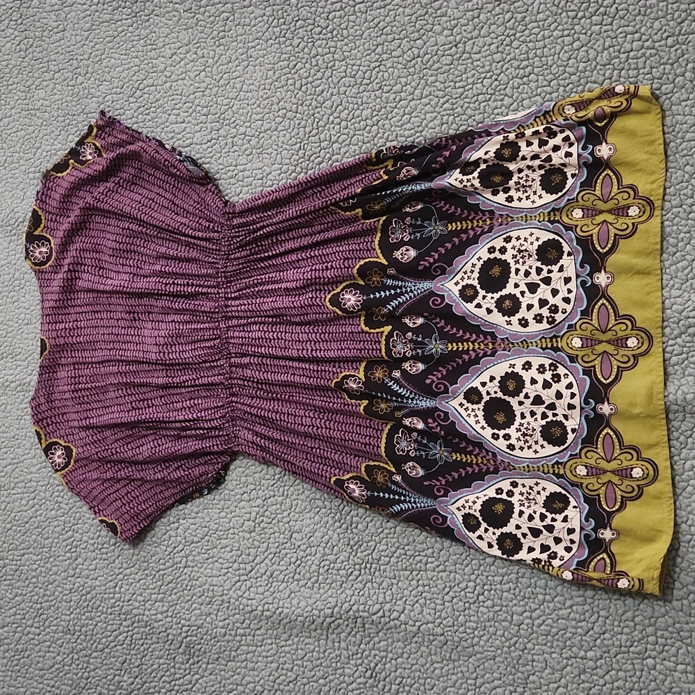 Women's Xhilaration Floral Print Dress Purple And Olive Green Size Medium - Picture 6 of 10